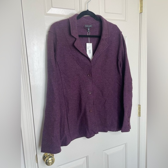Eileen Fisher plum lightweight boiled wool notch collar jacket | L - Picture 2 of 14